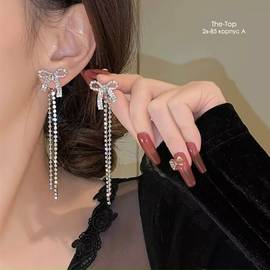 Серьги кристальные бантики со съёмными цепочками