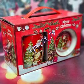 Набор посуды с новогодним принтом кружка+ блюдце (без выбора принта)